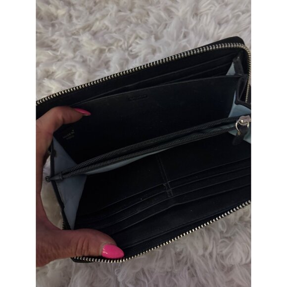 Vintage Coach Black Leather Zip Wallet Script Logo Snap Classic Chic Card Slots - Picture 9 of 16